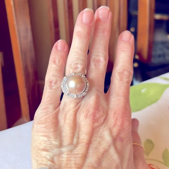 Stephen Dweck Mabe Pearl Ring SS Sz 7 Signed 925 Has 1 Minor Crack Still Gour!! - Picture 4 of 16